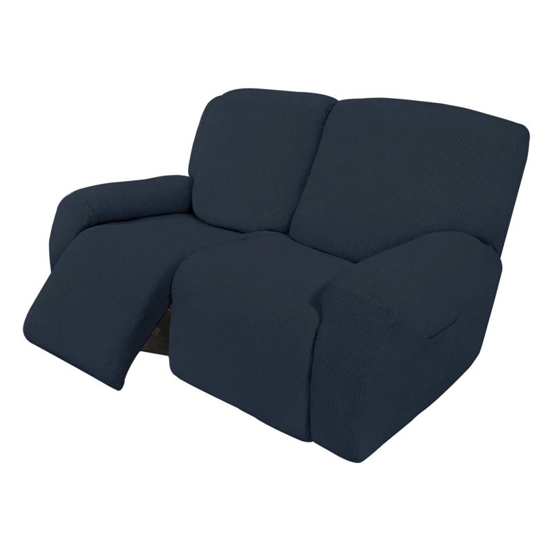 Easy-Going 6 Pieces Recliner Loveseat Stretch Sofa Slipcover Sofa Cover Furniture Protector Couch Soft with Elastic Bottom Kids, Spandex Jacquard Fabric Small Checks Dark Blue - Image 1